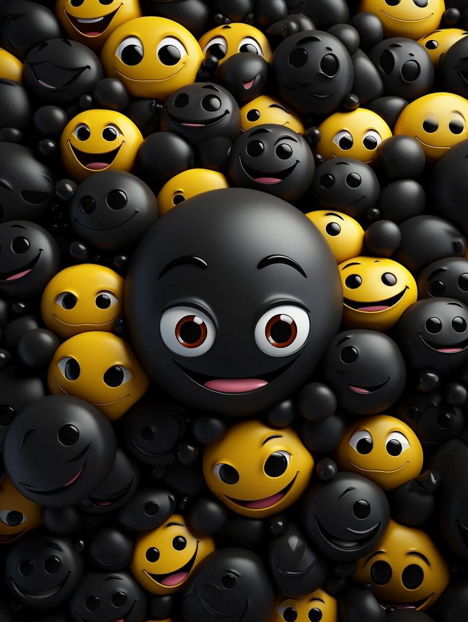 4k超清壁纸|超治愈笑脸之害羞 黑加黄色笑脸辨识性很高,加上丰富的
