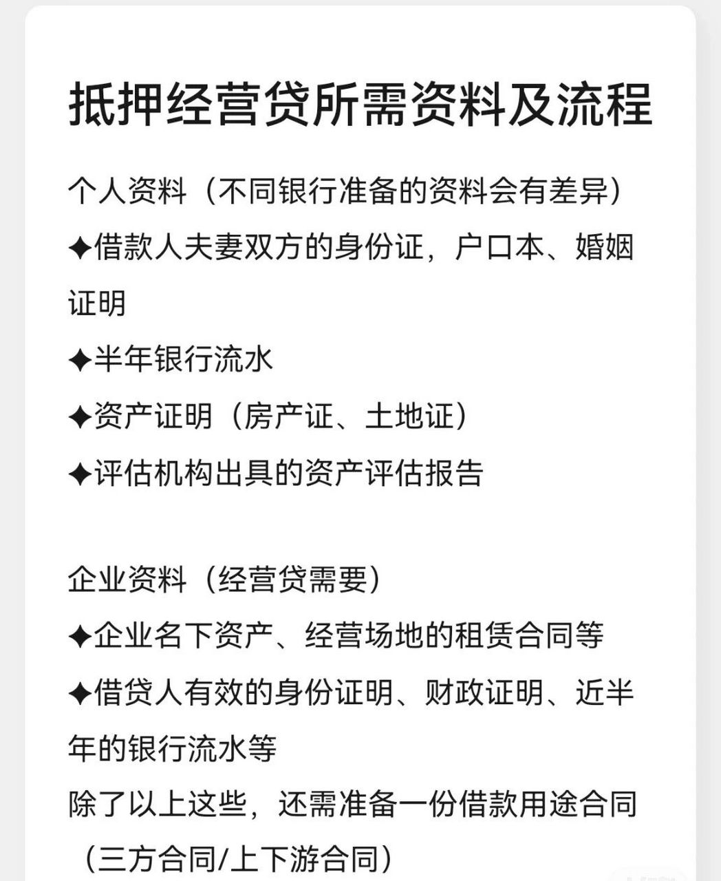 抵押经营贷所需资料及流程 我将所有流程分为这六大步 其中还有很小的