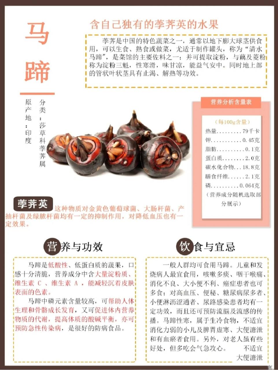 马蹄的功效作用 马蹄,性寒,咳嗽痰多适宜.