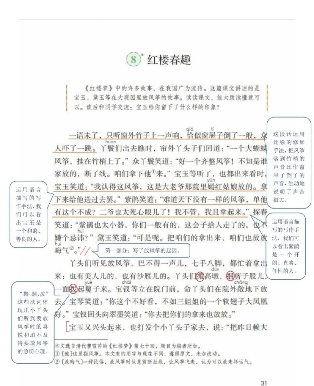 五下第8课《红楼春趣》课堂笔记 #小学语文课堂笔记# #课堂笔记