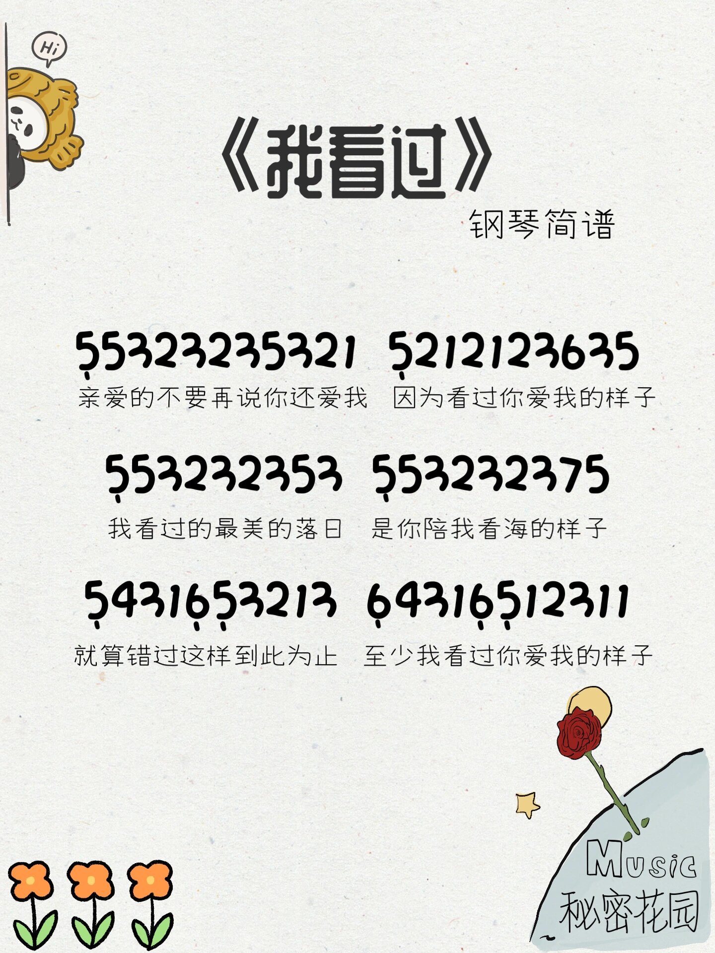 《我看过》钢琴简谱 伤心情歌