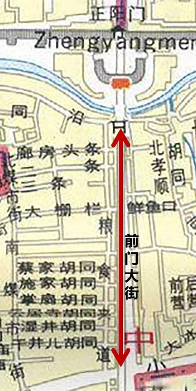 从乾隆时期的北京地图,能看出前门大街一代的胡同排布情况.