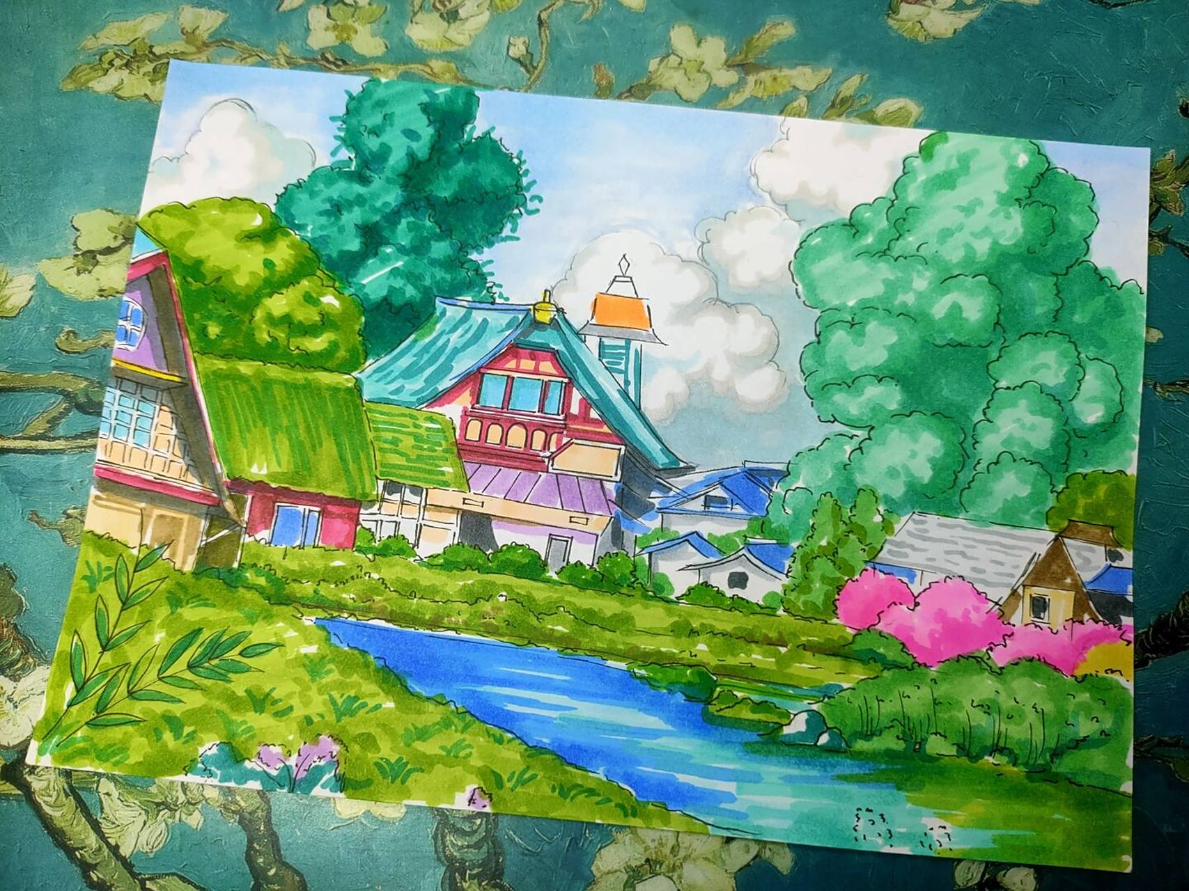 马克笔风景画《宫崎骏动漫场景》色稿 马克笔风景画《宫崎骏动漫场景