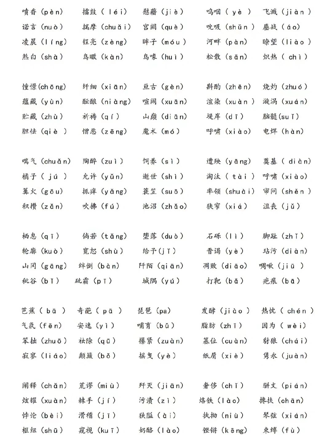 初中语文易错字读音大全