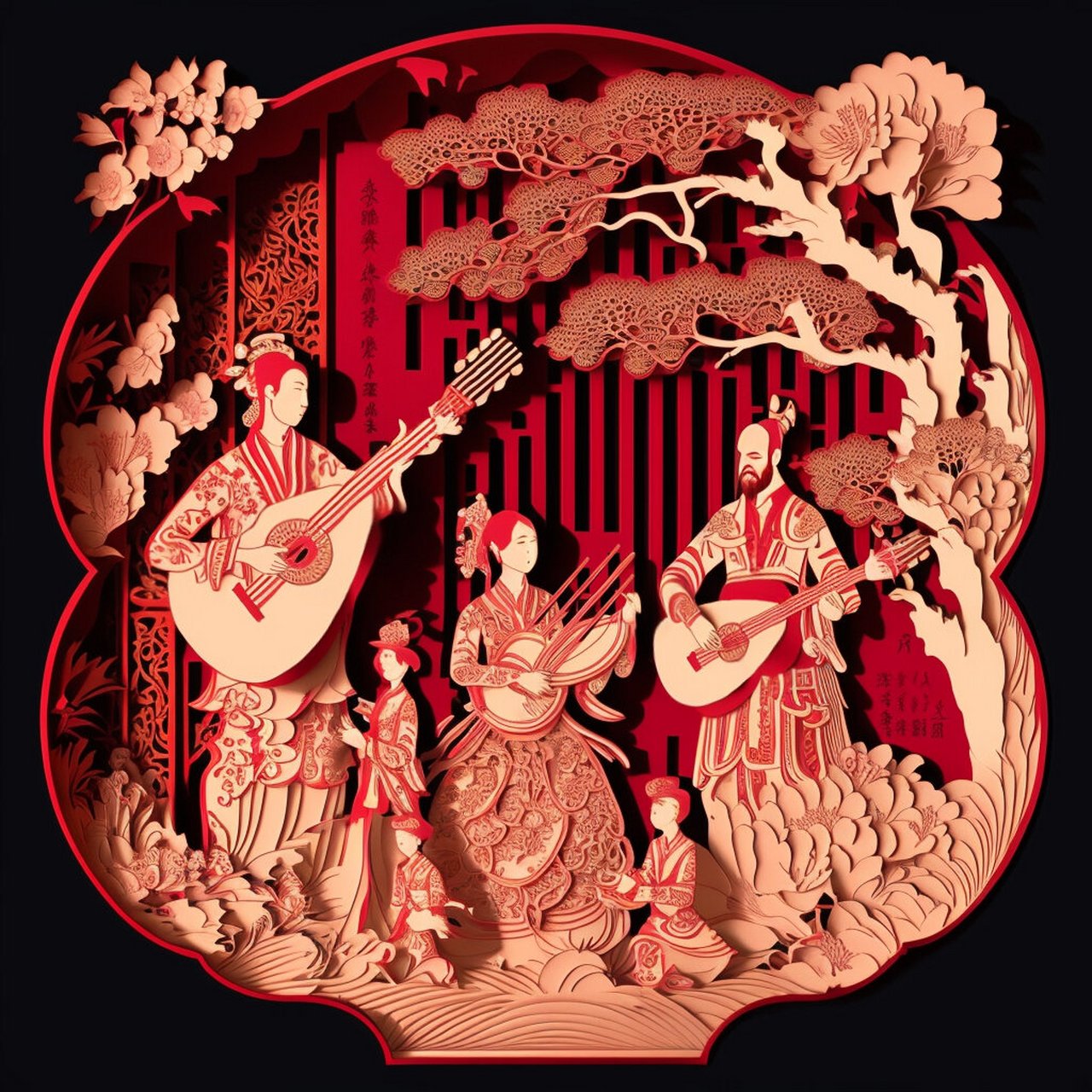 ai与非遗剪纸:中和韵乐 中文名:天坛神乐署中和韶乐 分类;音乐 地区