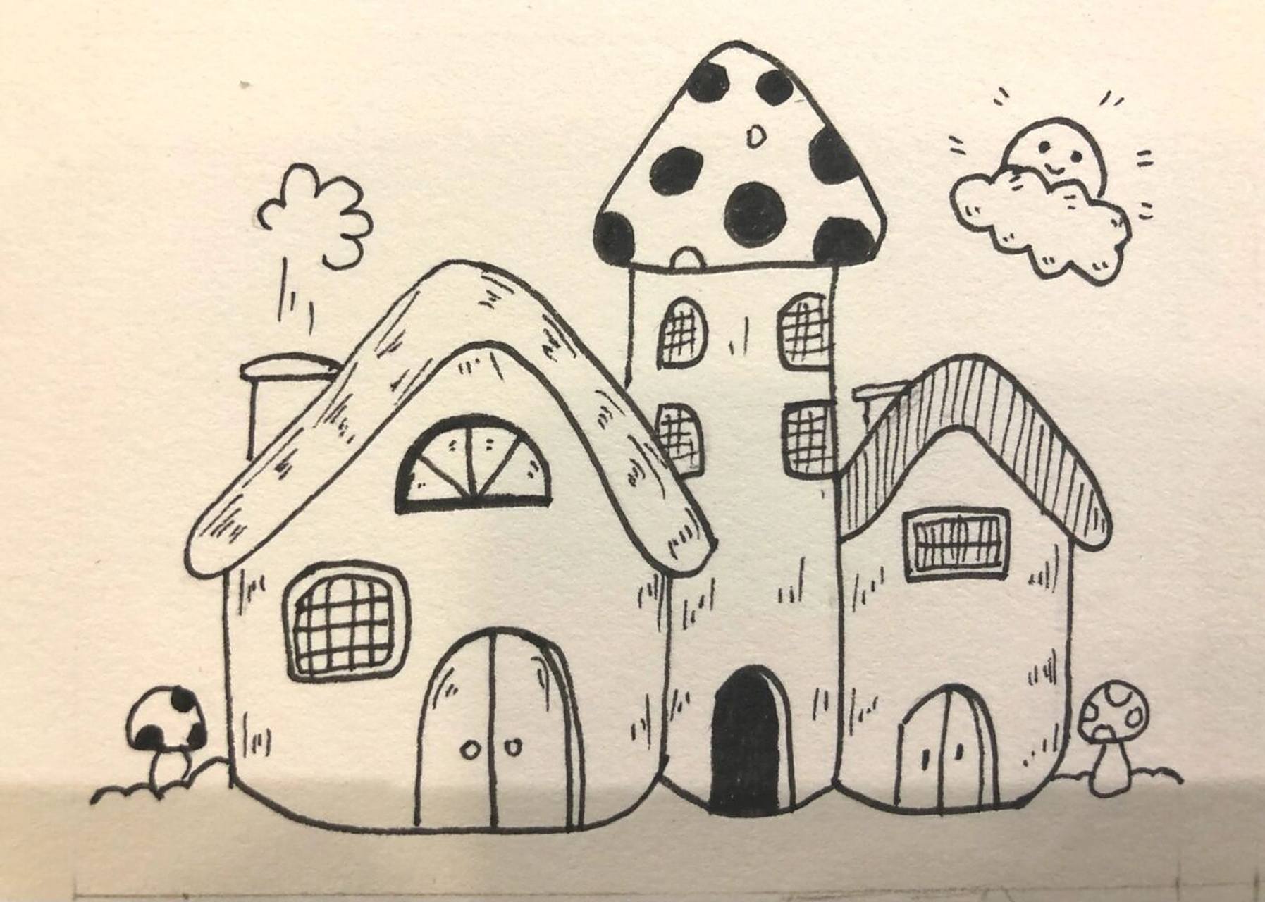 27黑白手绘简笔插画 手帐素材小屋 宝宝们喜欢的省时小房子又来啦