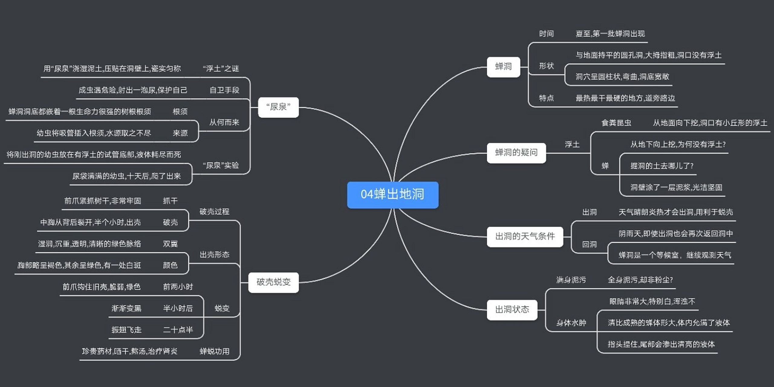 昆虫记·「蝉出地洞」思维导图 初二必读书目·昆虫记 第四章「蝉出
