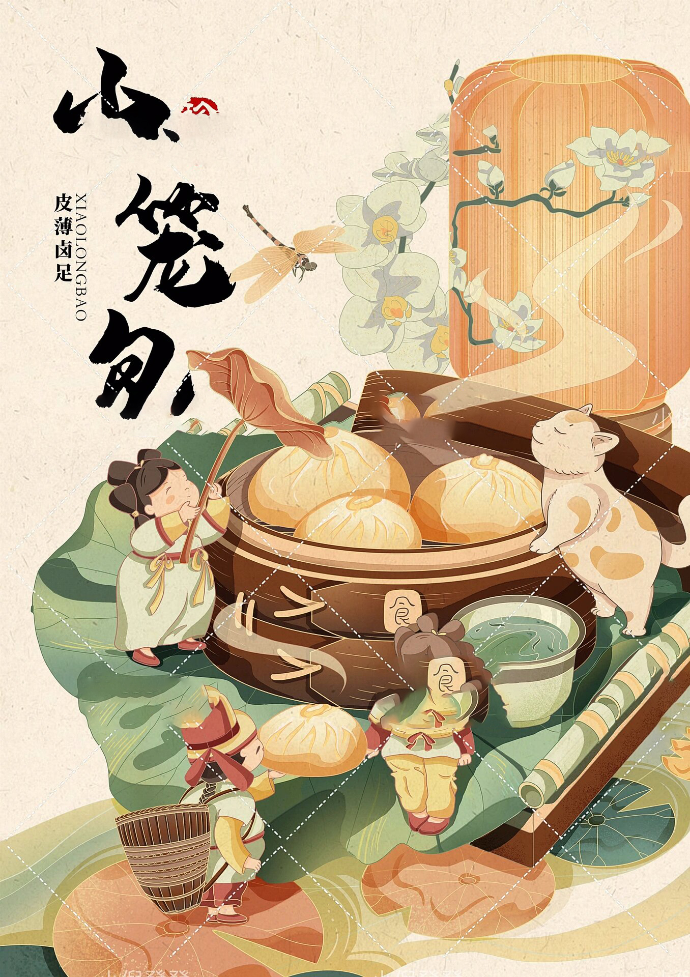 02来一屉小笼包|中华美食国潮系列插画 26615