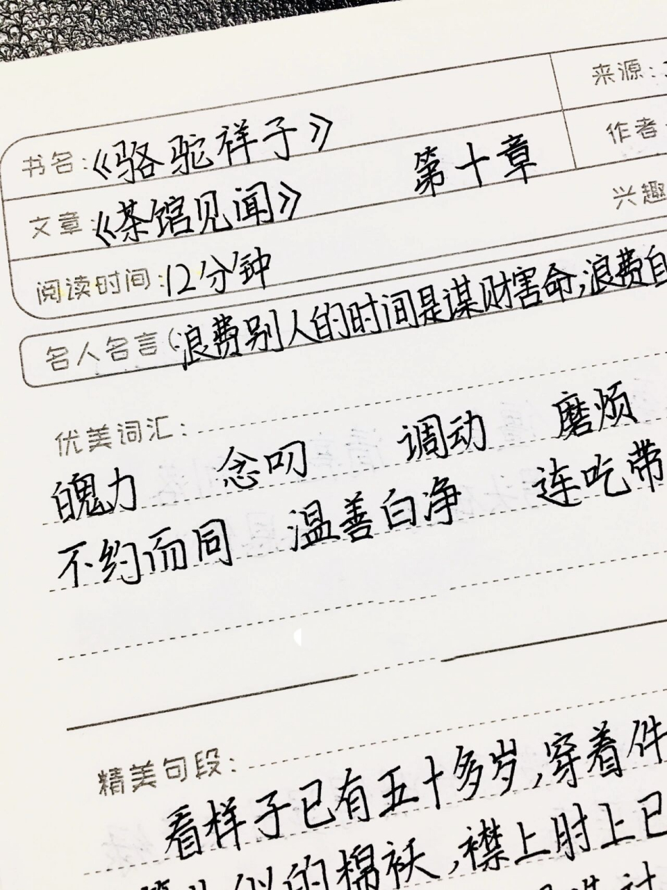 《骆驼祥子》读书笔记 第十章 茶馆见闻