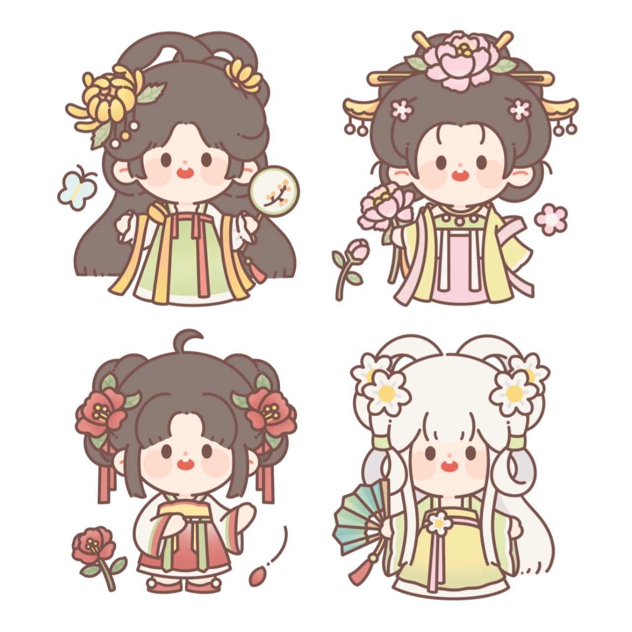 古风q版人物小合集 十二花神 ①菊花 ②芙蓉 ③山茶 ④水仙