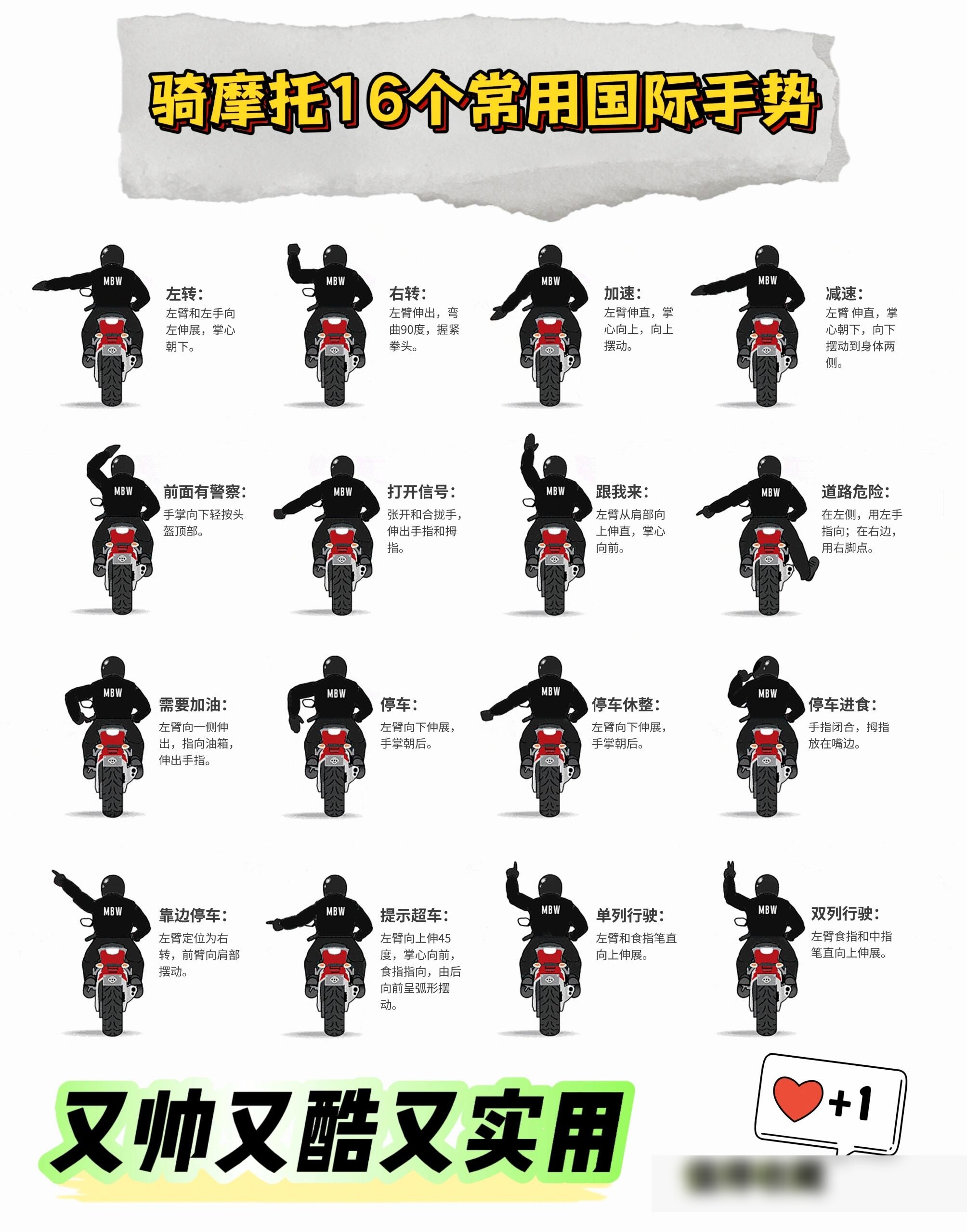 一图学会16种骑摩托国际手势,组队出行必备