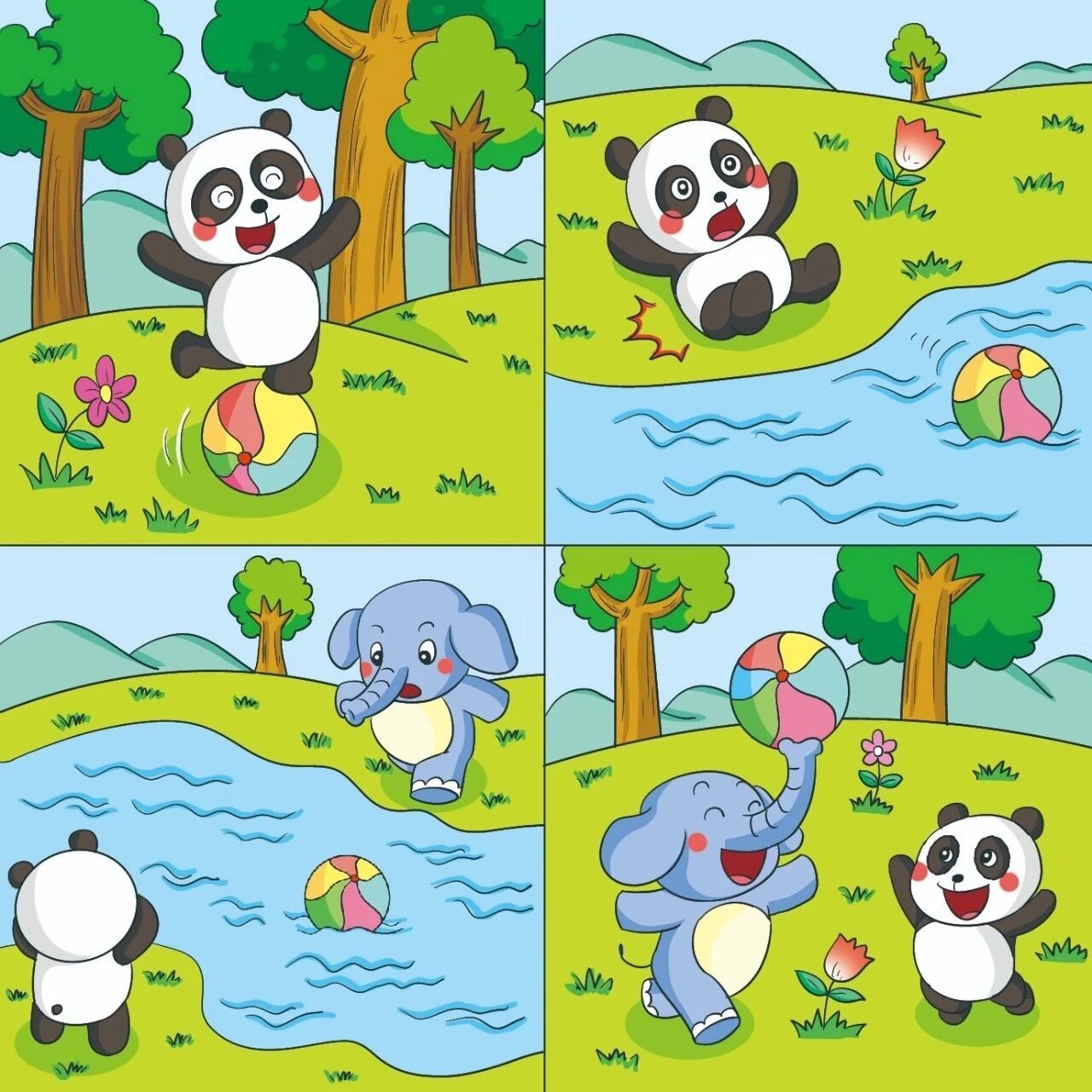 看图写话 小熊玩球 小熊猫最喜欢玩球了,而且它的技术非常好.