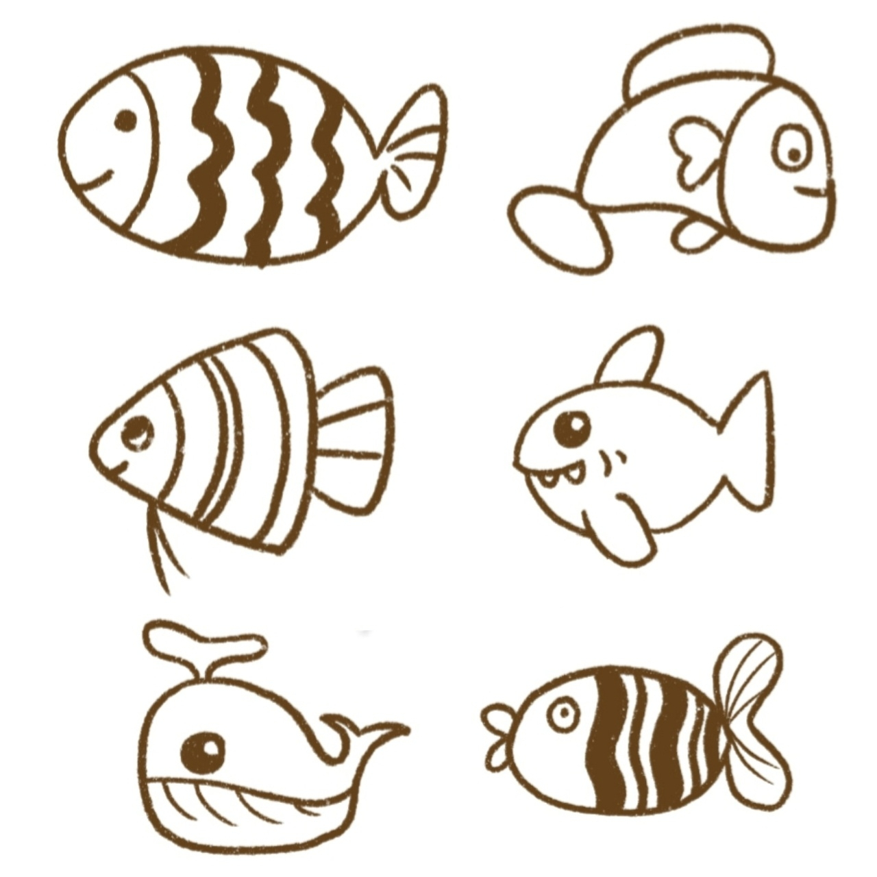 简笔画|各种可爱小鱼96手绘插画手帐素材 零基础绘画|简笔画教程