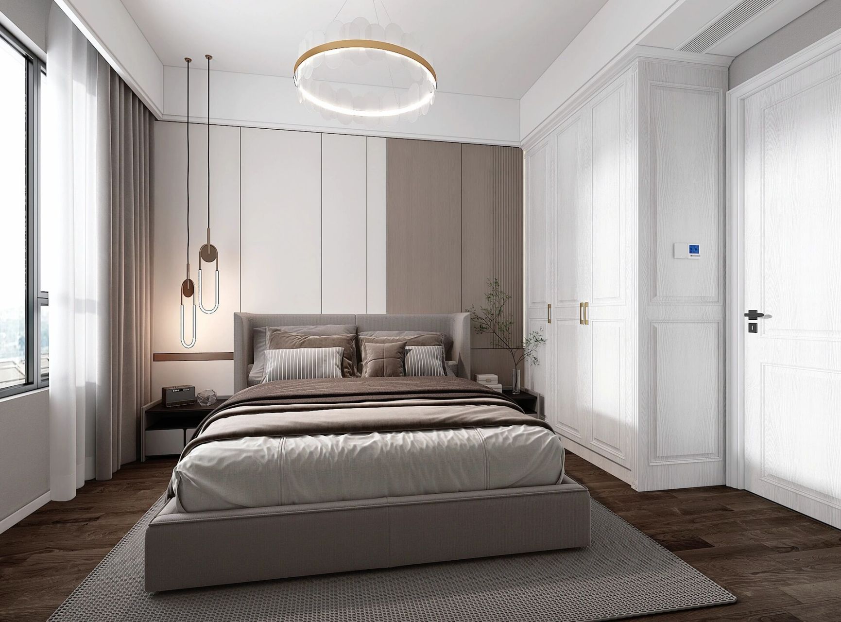 红橡白开放漆衣柜效果图分享7815 放一波去年做的效果图,柜门选用