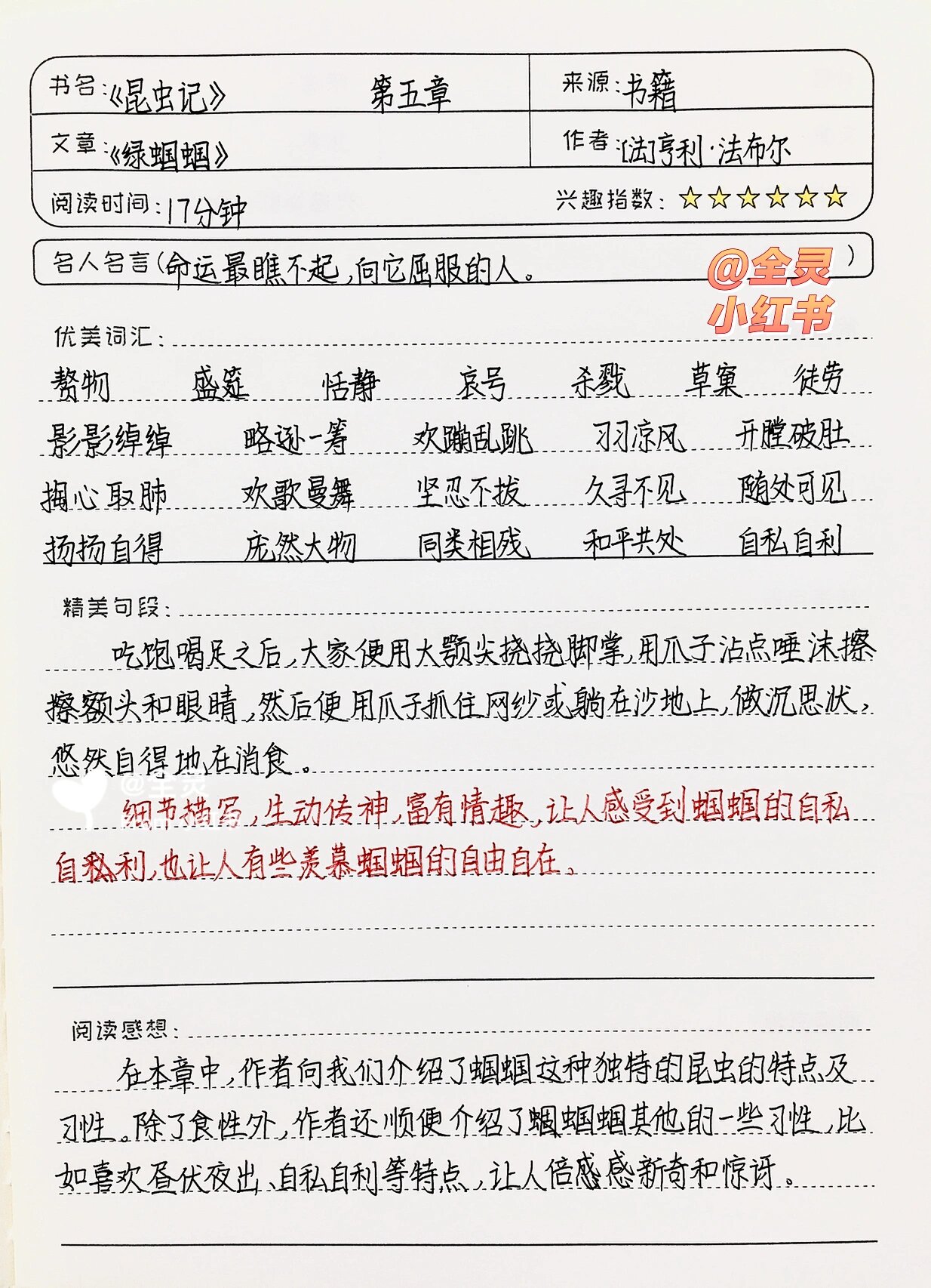 《昆虫记》读书笔记 | 第五章《绿蝈蝈》