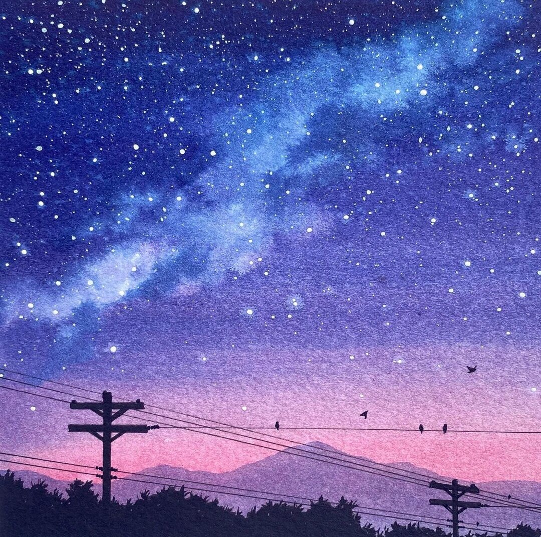 梦幻星空系列水彩剪影画