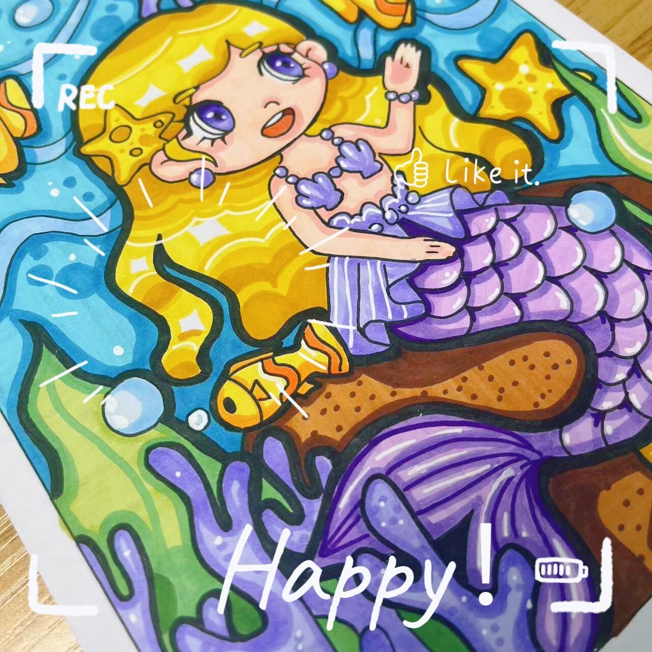 儿童画 小美人鱼 一起来画可爱的小美人鱼吧～ 工作室课程,临摹卡正在