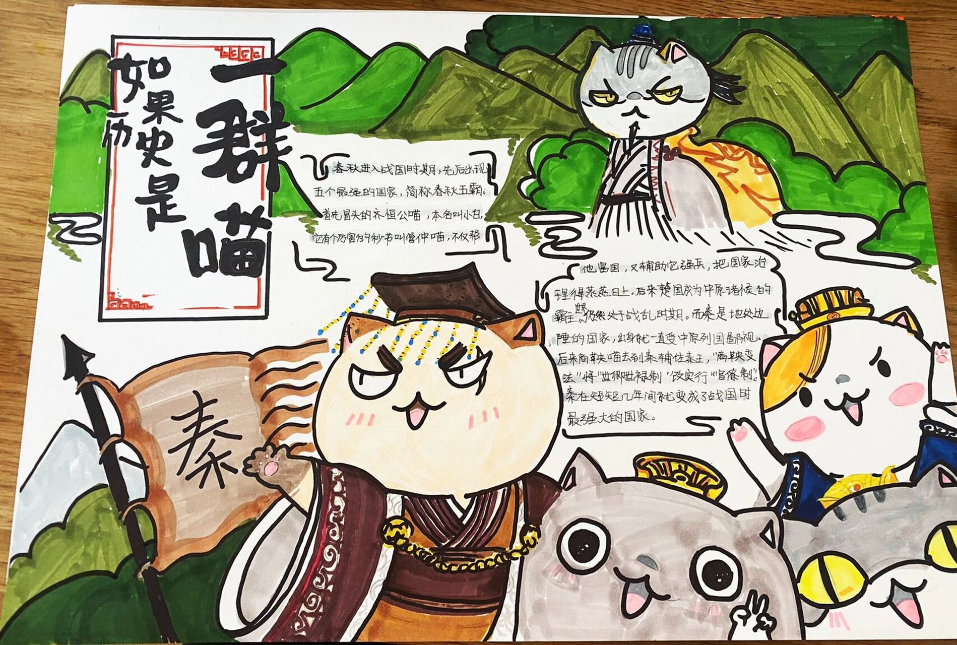 小学生读后感手抄报之《如果历史是一群喵》 跟娃一起完成的 本身我们