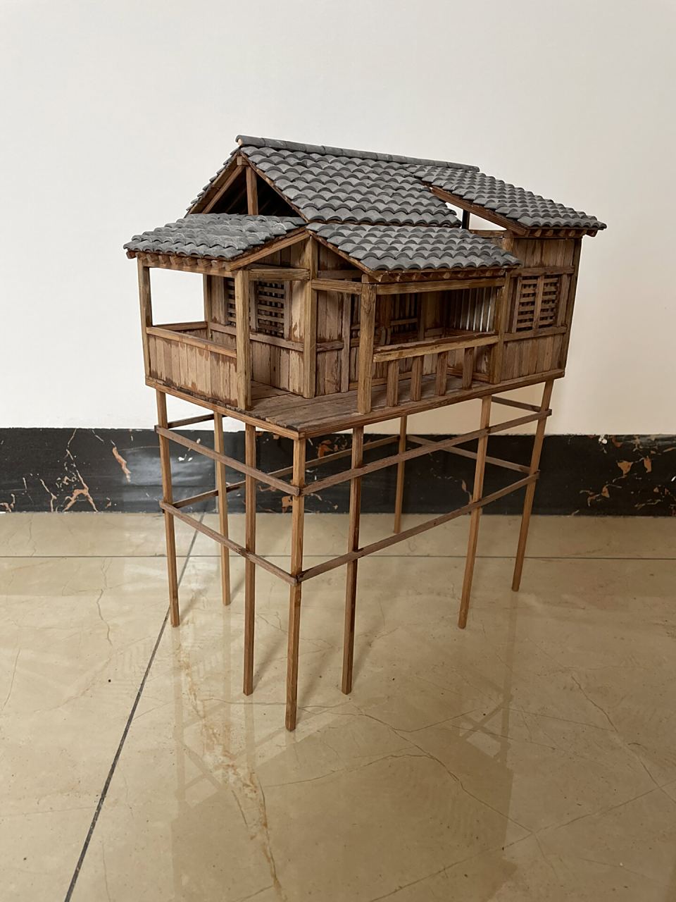 手工作品造景江南古风高脚楼小木屋模型 微缩小屋模型,全手工制作的