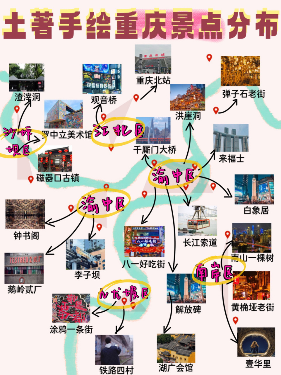天啦噜7015土著手绘的重庆景点分布地图太赞了吧