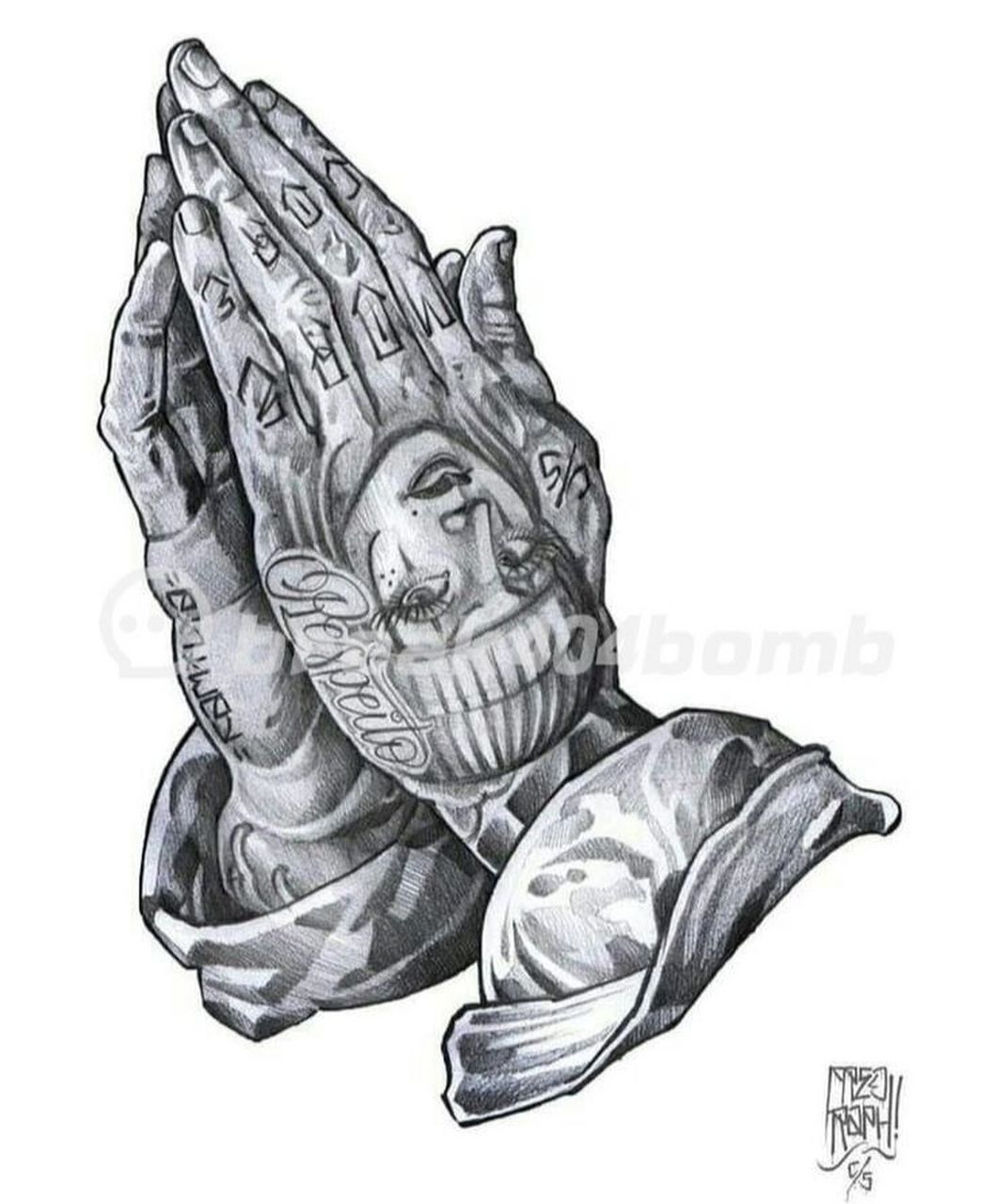 奇卡诺纹身上帝祷告之手|花体字奇卡诺 喜欢美国西海岸奇卡诺文化的