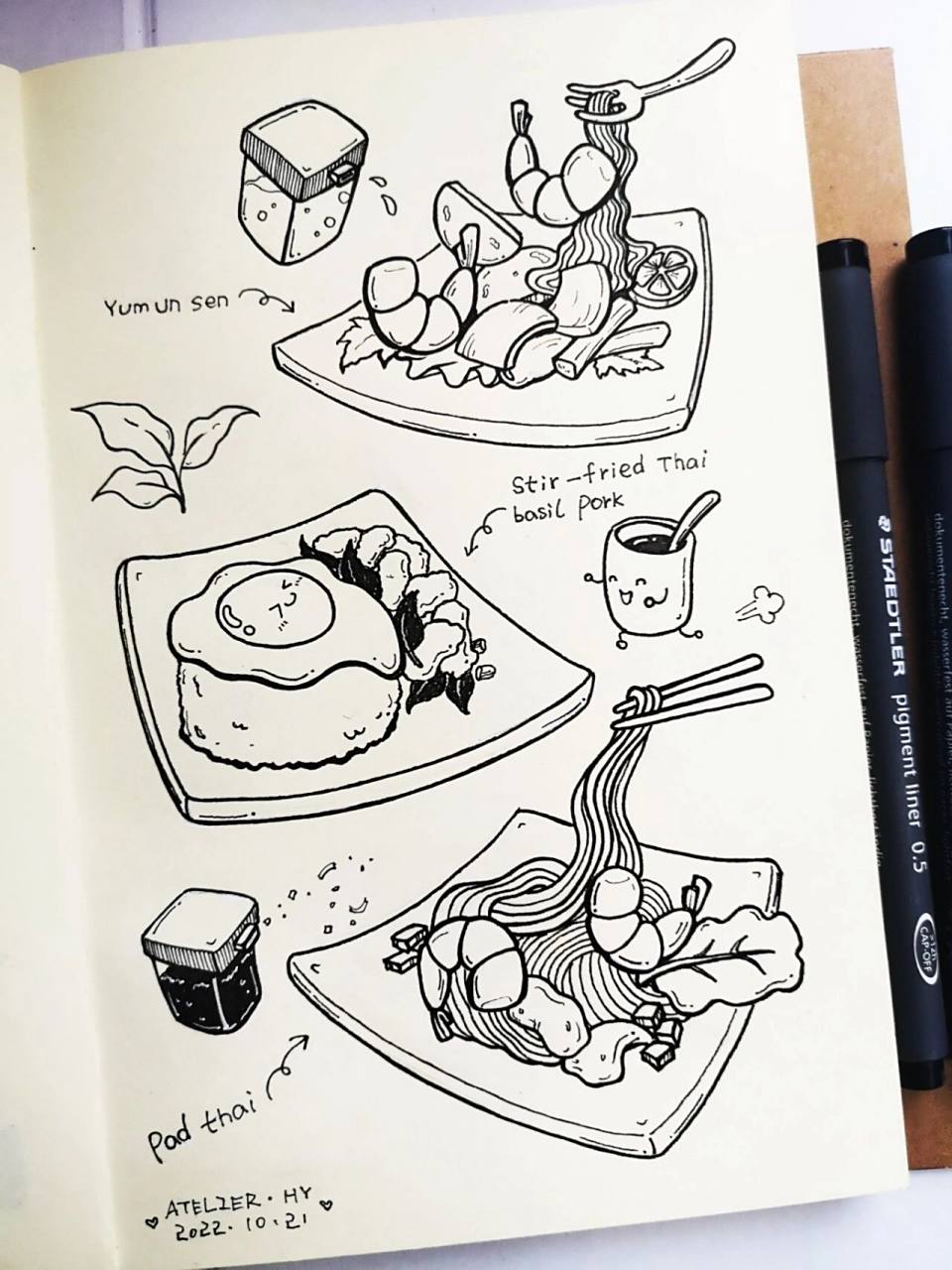 简笔画记录一下我的午餐|原创|黑白手绘 去寿岩谷壁画村吃了个午饭