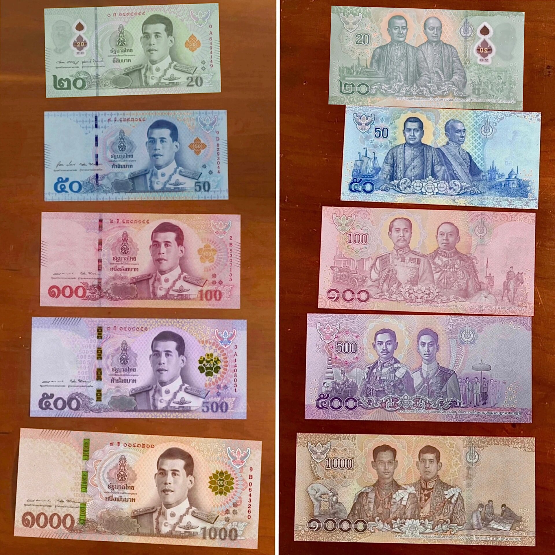 纸币收藏449593泰铢thai baht 泰国泰铢的纸币03全一套 分别是