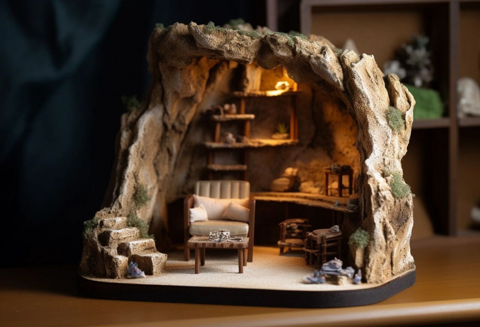 微缩模型|山洞中的小屋