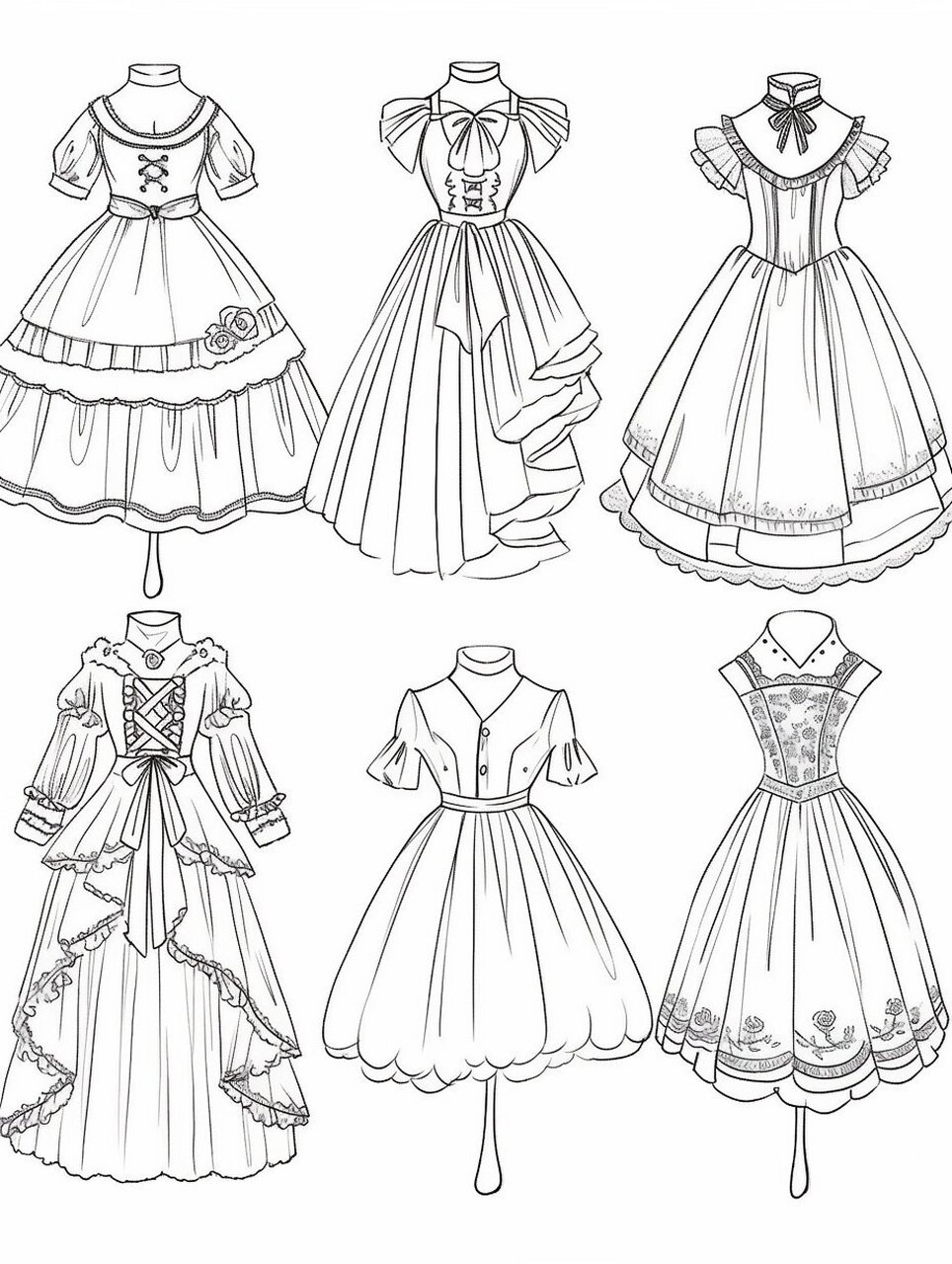 vintage小裙子|线稿上色图|服装设计 今天的复古小裙子有你喜欢的吗