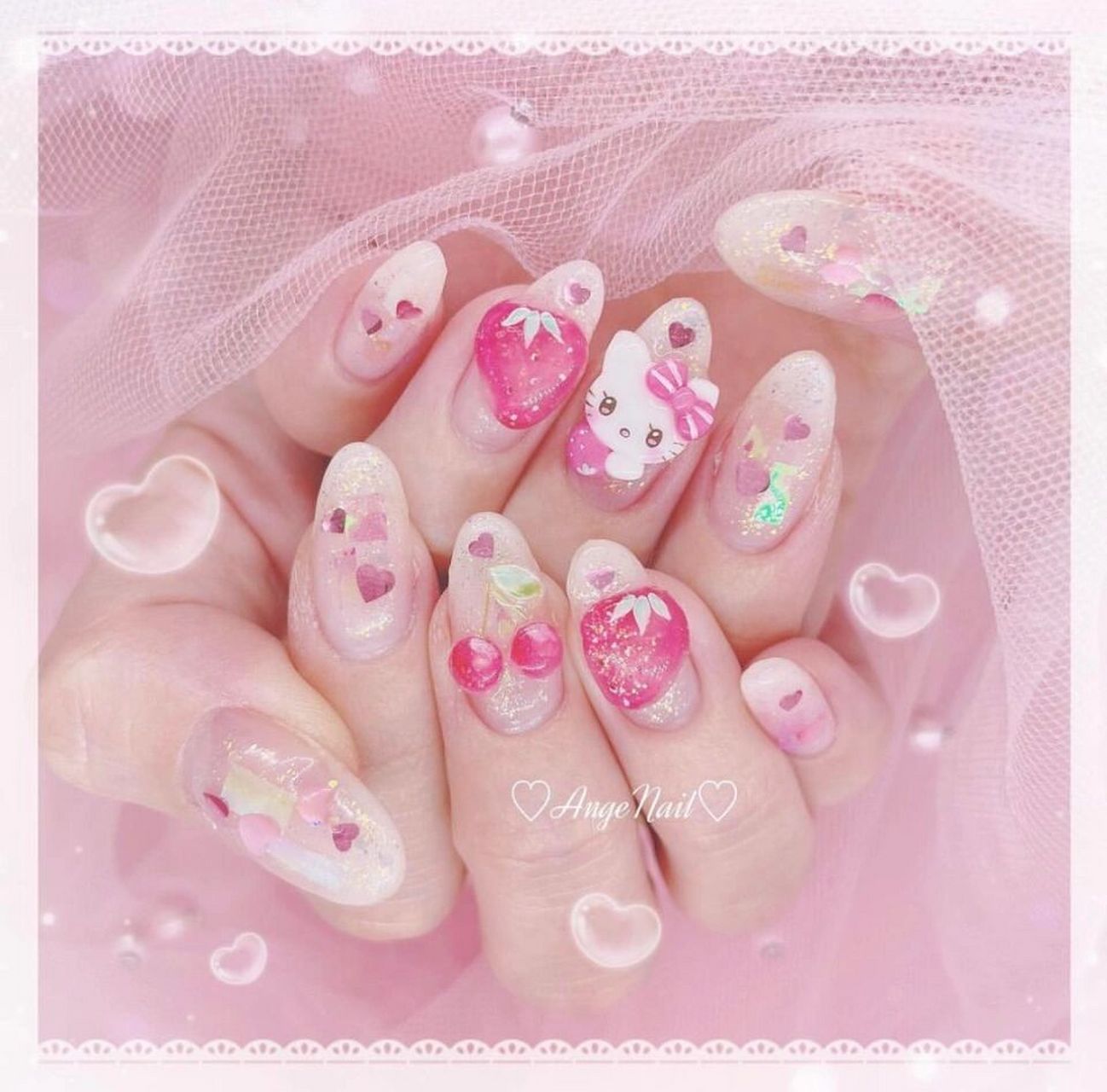 美甲欣赏97 粉嫩可爱的三丽鸥美甲96 指尖的宝贝们好乖巧呀00