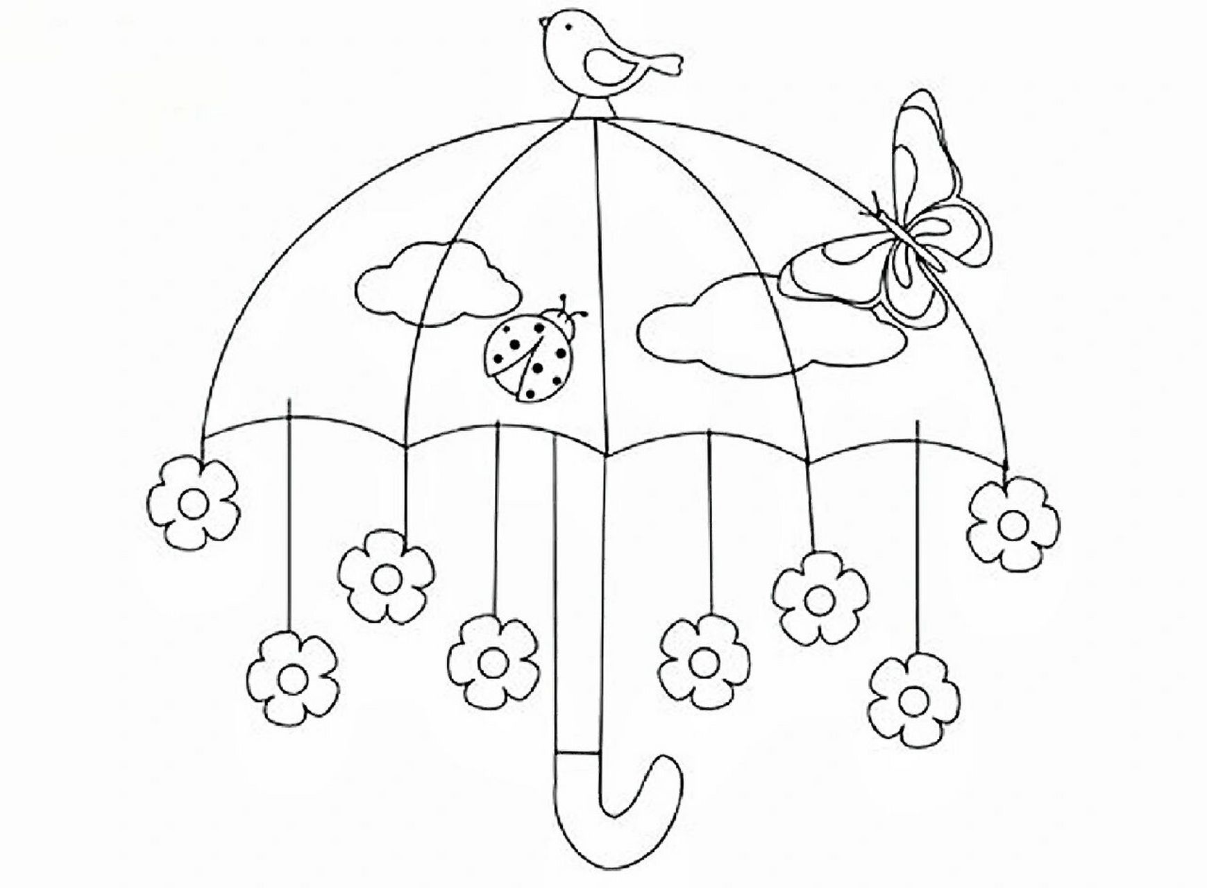 小雨伞简笔画横版可打印 小雨伞简笔画,涂色后很好看,作为装饰很好看