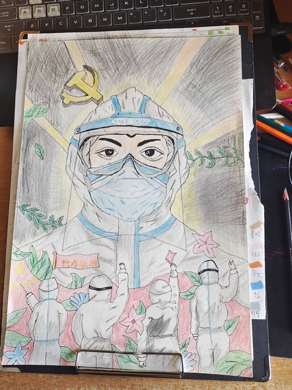 抗疫医生绘画手绘 手绘画了两天的两幅画 抗疫医生 彩铅画出来的感觉