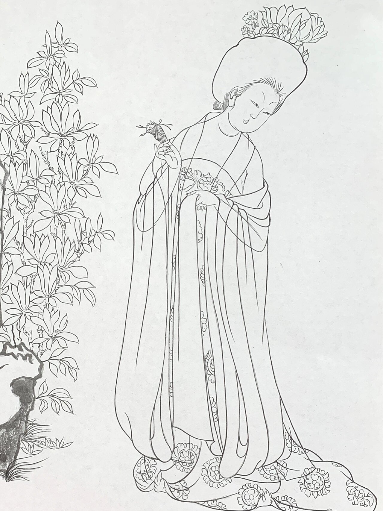 白描练习-簪花仕女图