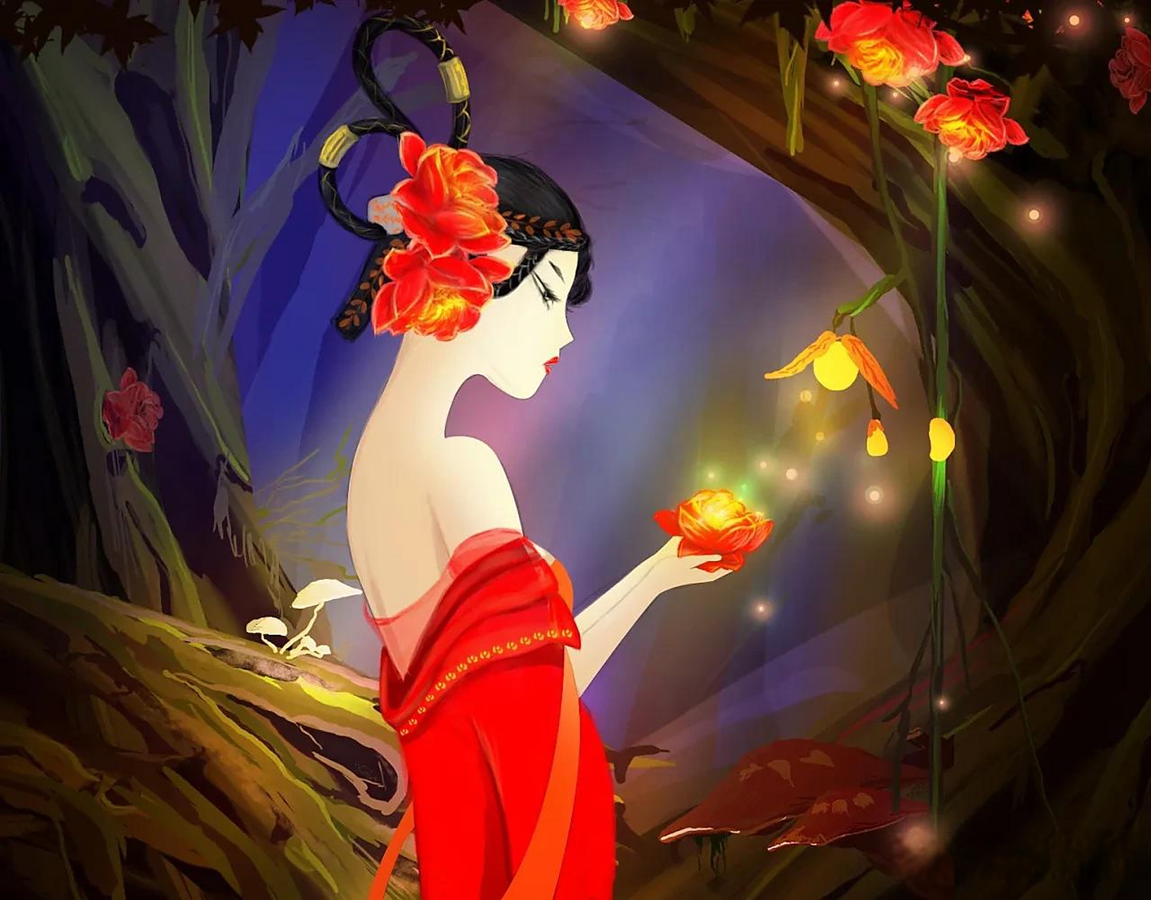 《花妖》故事梗概: 秦朝临安,一落魄书生与一富家小