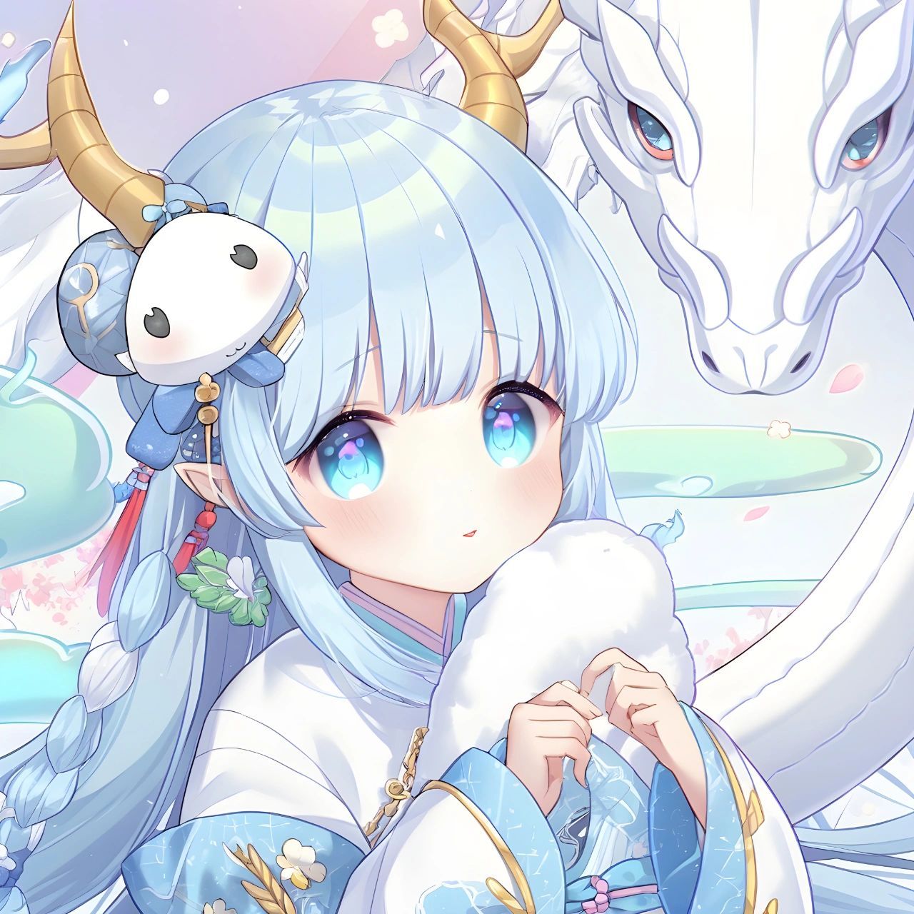 nijijourney|ai头像vol.23 生肖可爱头像-龙 水蓝色头发的龙娘