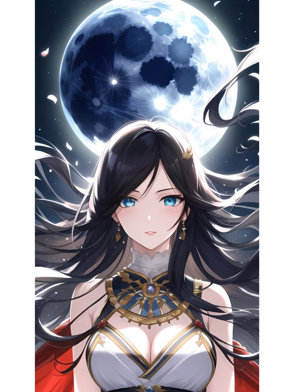 动漫二次元绘画人物,月亮下的女神