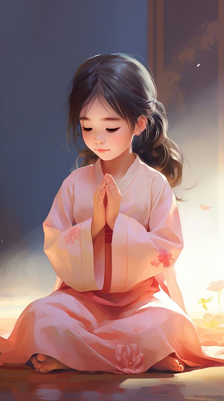 今日壁纸:祈祷的小女孩 一个小女孩虔诚地祈祷 她的脸颊泛红 阳光照耀