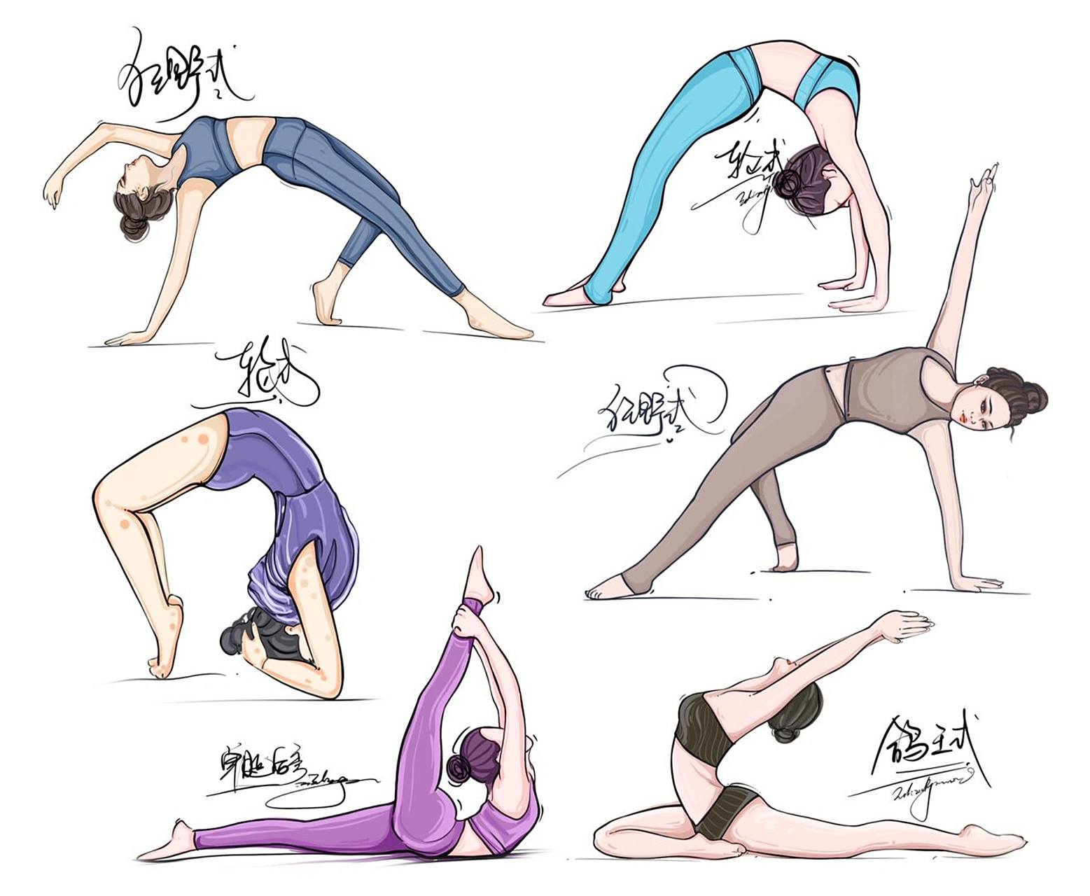 瑜伽～后弯加强篇 #手绘瑜伽插画# #狂野式##轮式##轮式深入版##鸽王
