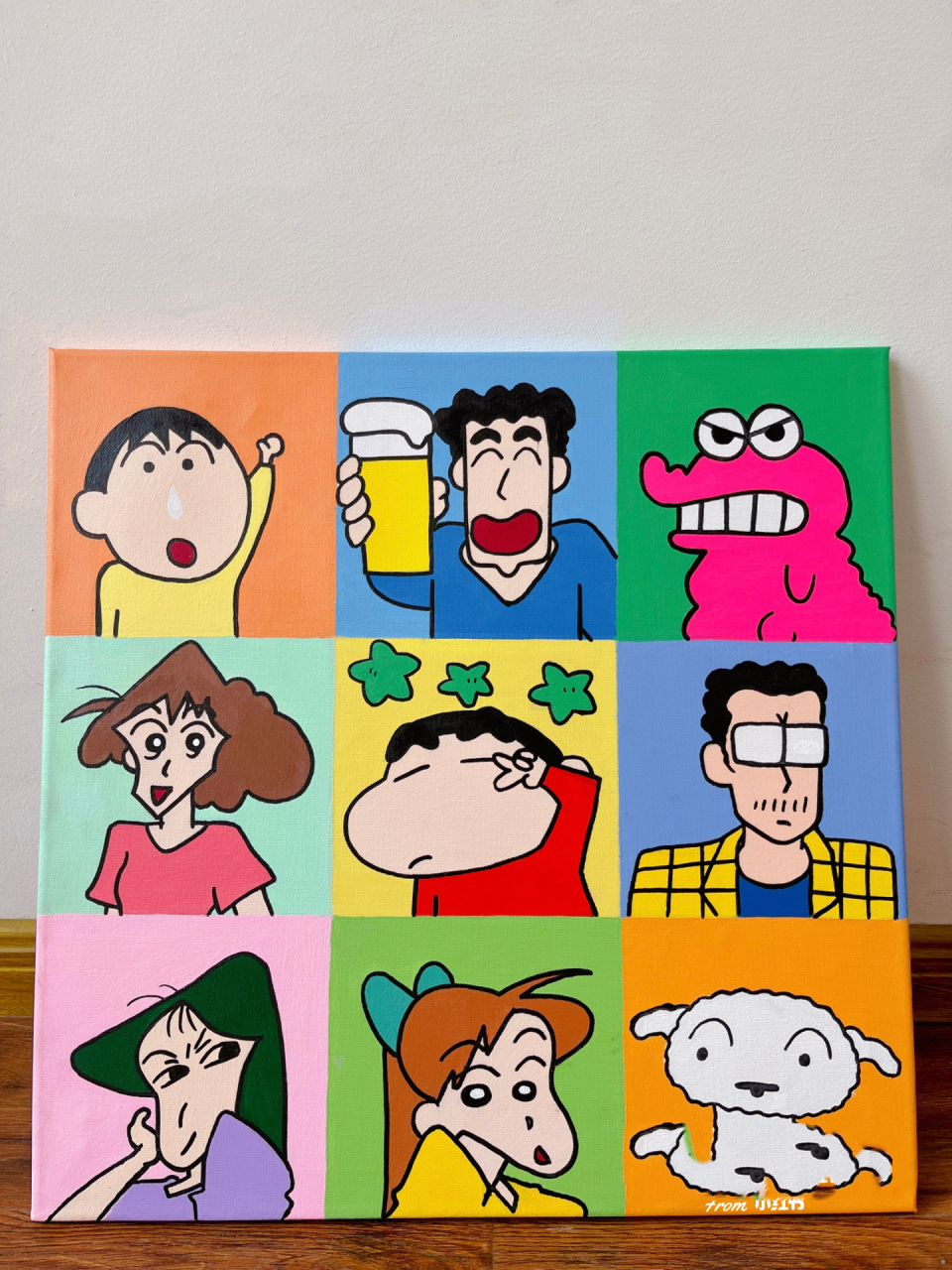 蜡笔小新九宫格丙烯画 有教程 尺寸50701550 五颜六色的太治愈了