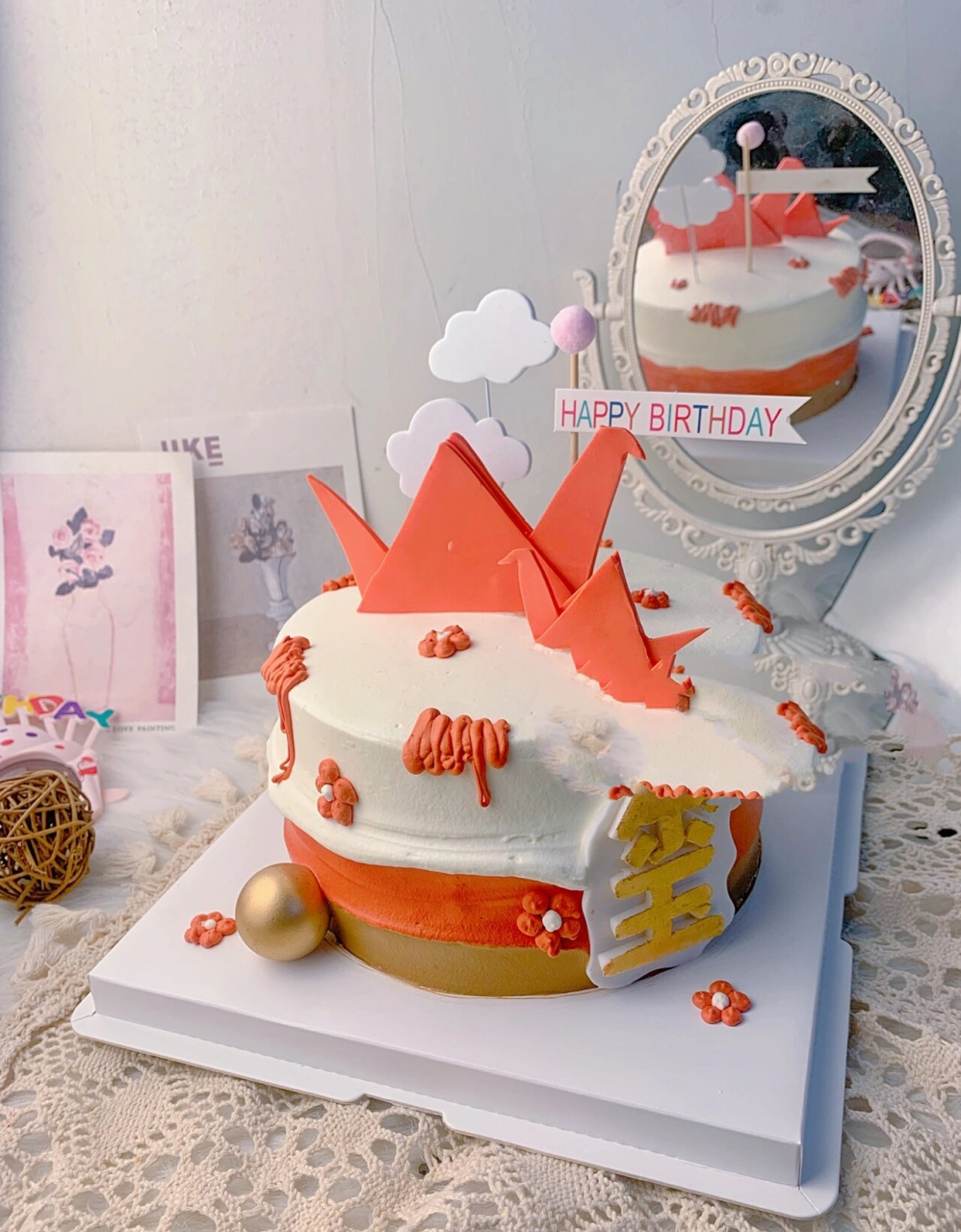 千纸鹤 小红花生日蛋糕