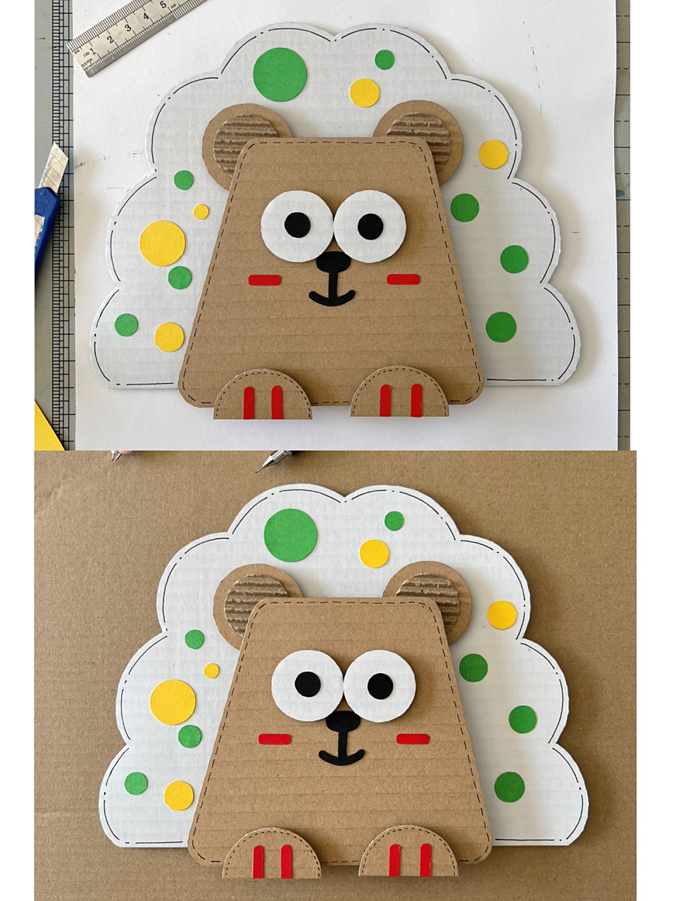 快递箱改造|幼儿园纸皮画环创《小刺猬》 快递箱废纸皮,彩色卡纸,按照