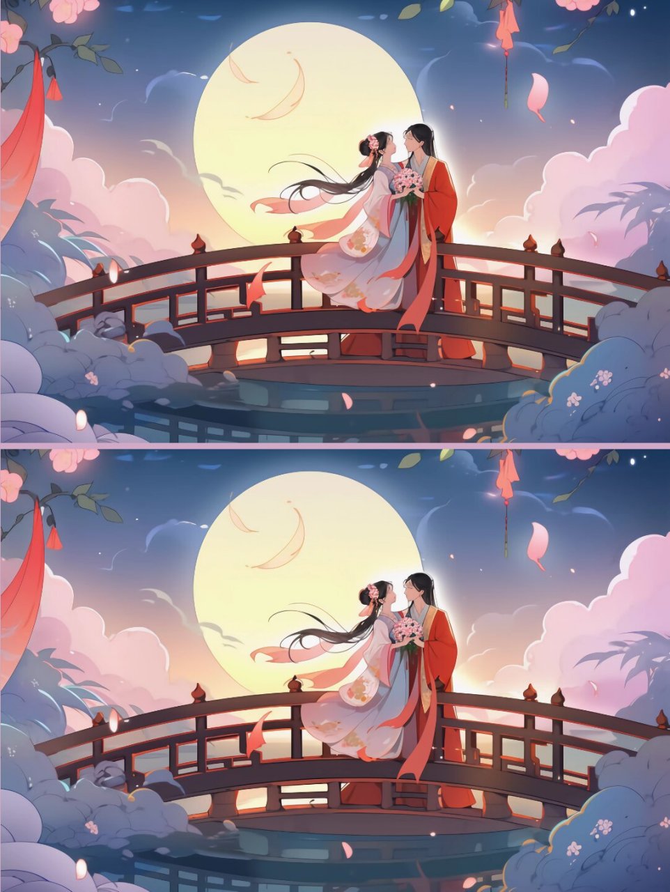 七夕牛郎织女夜晚相会唯美古风人物手绘插画 92必看!