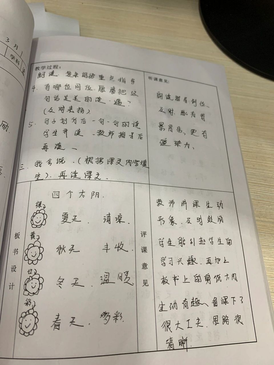 一年级下册语文听课记录 《四个太阳》 听课记录