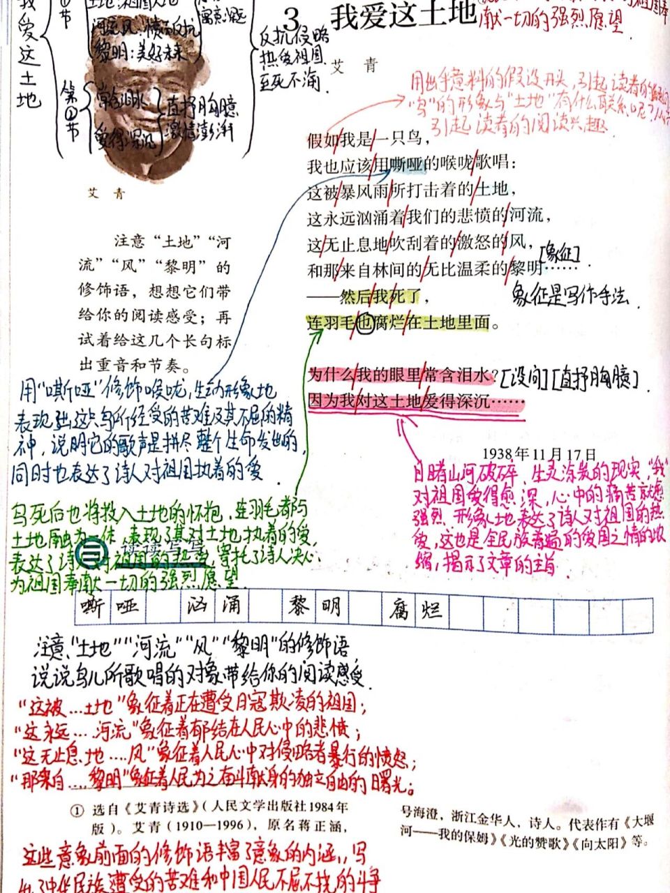 九年级上册第三课《我爱这土地》语文笔记