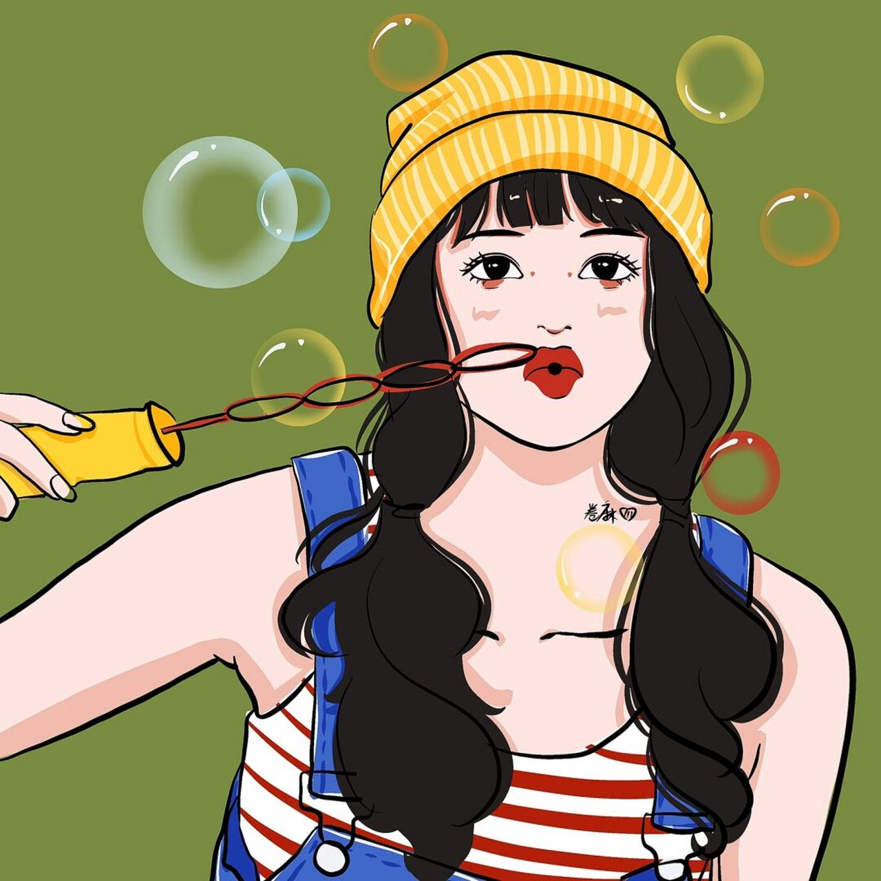 插画 | 头像 |吹泡泡的小姑娘丫 图片可做个人头像,个人壁纸 92商用