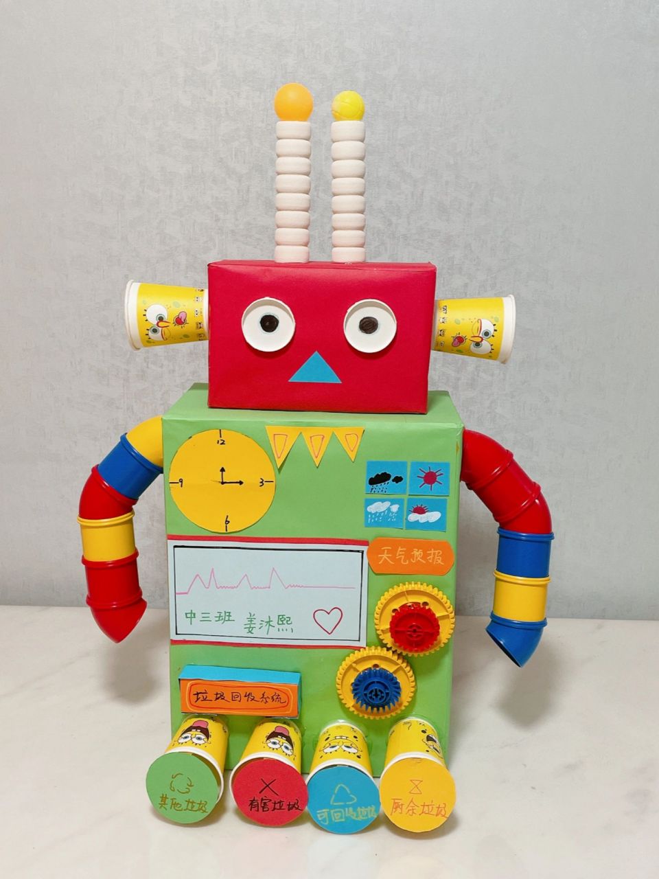 手工机器人制作  幼儿园科技作品 手工机器人,做的停不下来