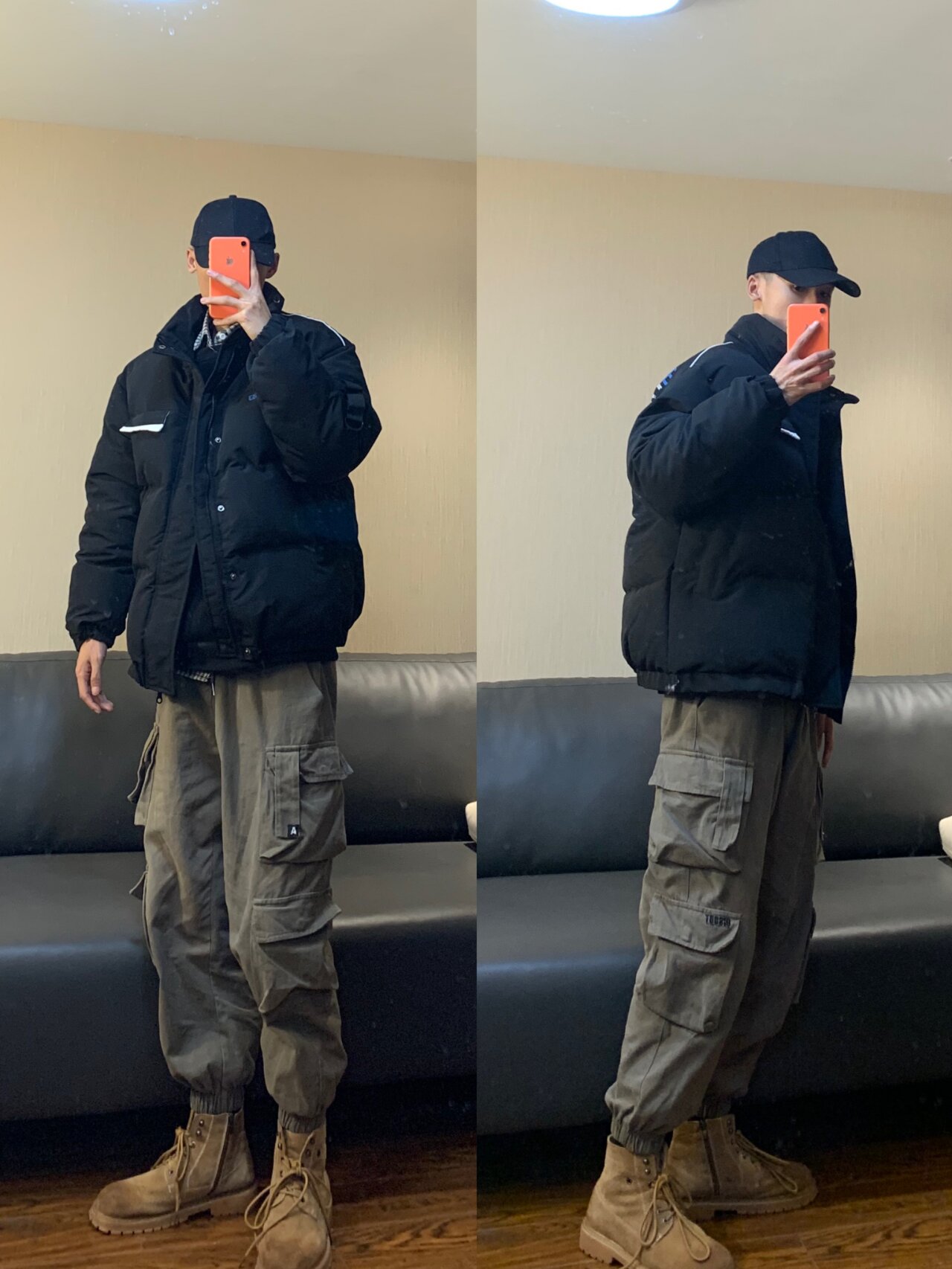 男生秋冬痞帅穿搭 工装裤棉服马丁靴搭配