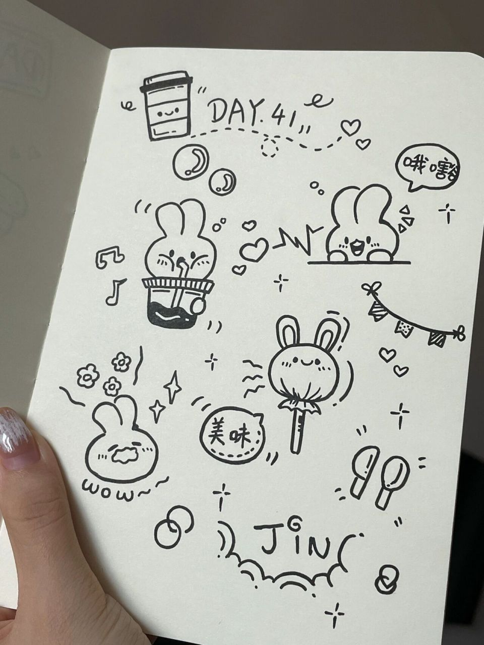 41/100简笔画|可爱的手帐小兔子小表情素材 96打卡一张兔子92小