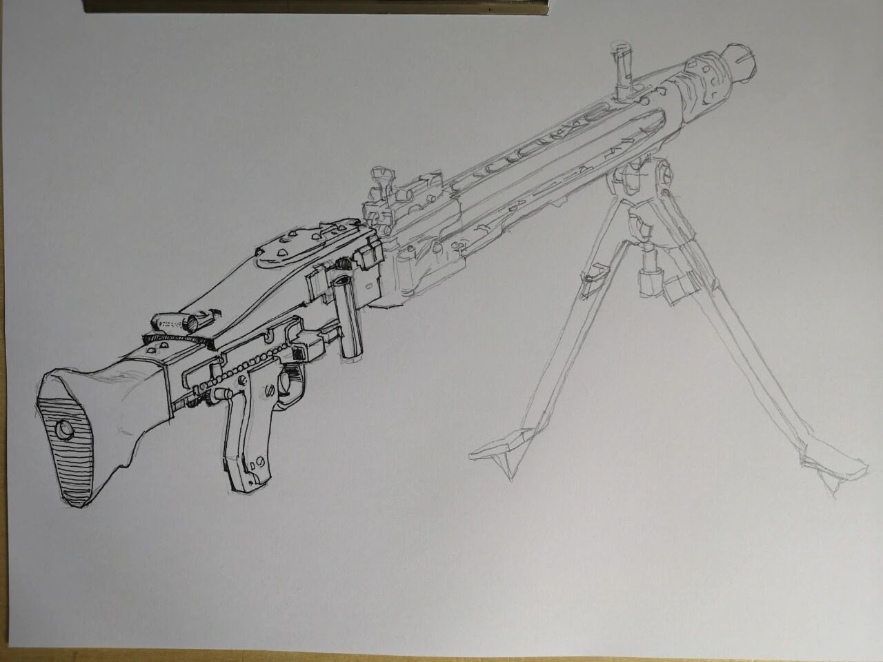 随手画,钢笔彩铅德国机枪 过程图