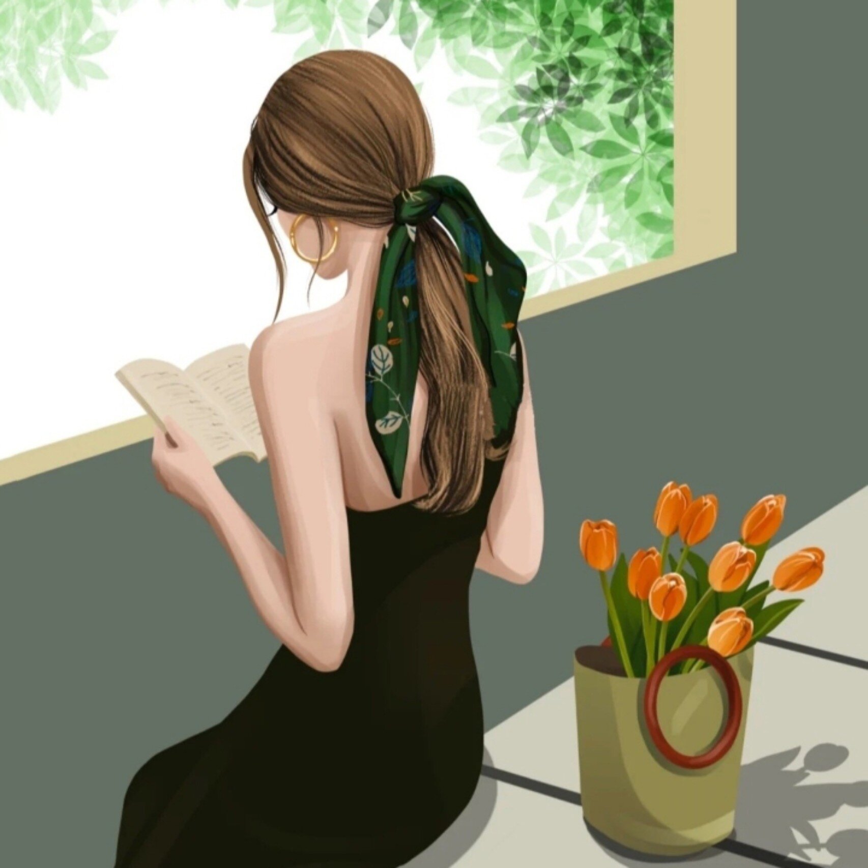 女生插画背影头像